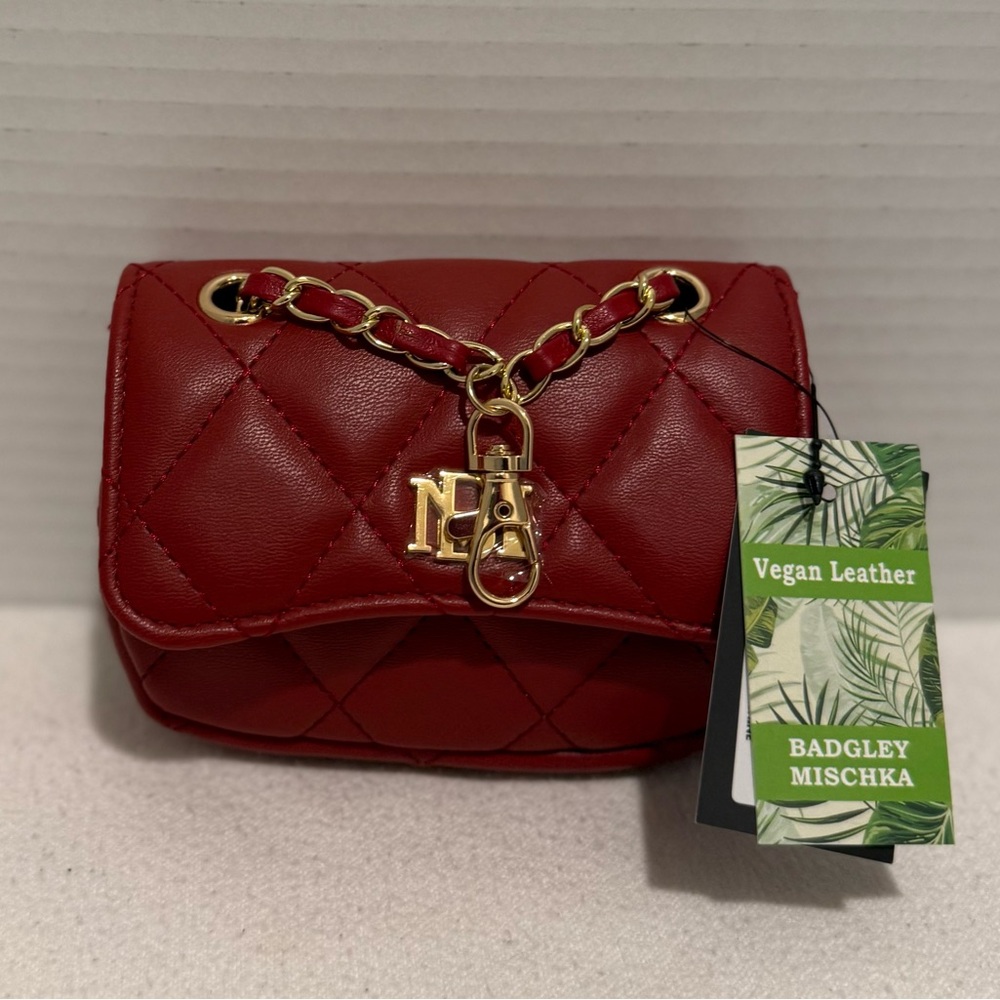 Badgley Mischka Red Quilted Vegan Leather Bag